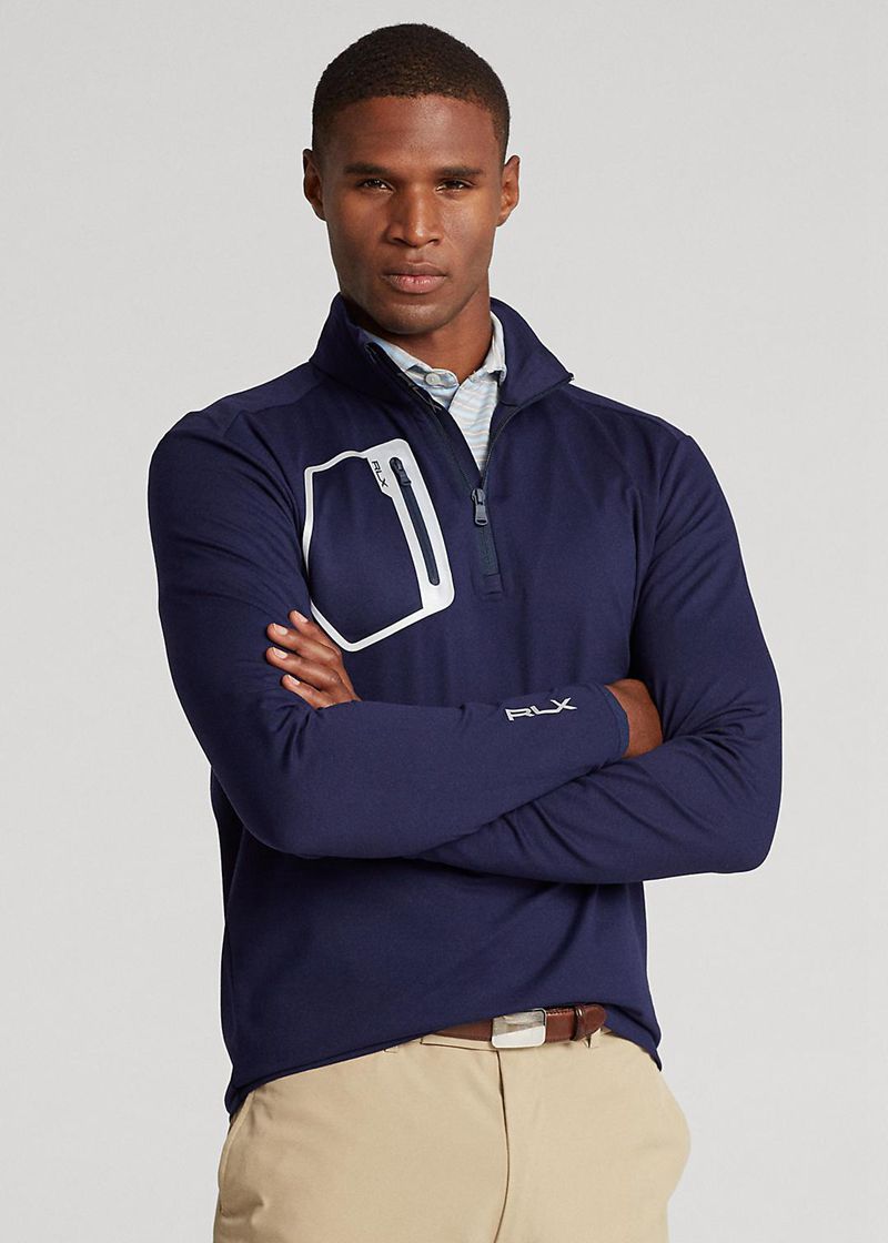 RLX ゴルフ トレーナー メンズ ネイビー Performance ジャージー Quarter-zip プルオーバー BZUIS8792